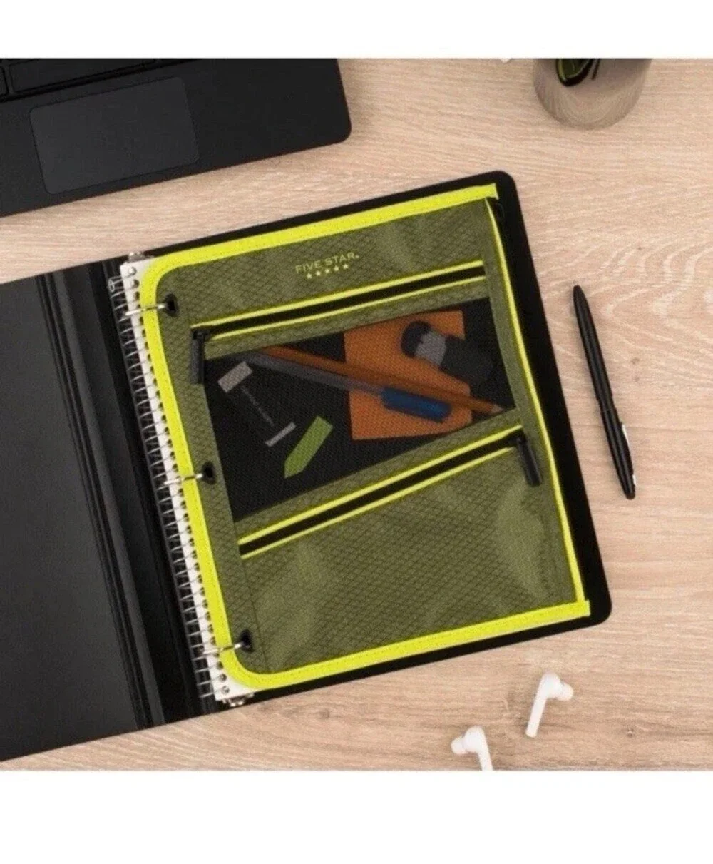 Large Pencil Pouch School Office College 2pc Five Star Olive/Citrus Size 11
